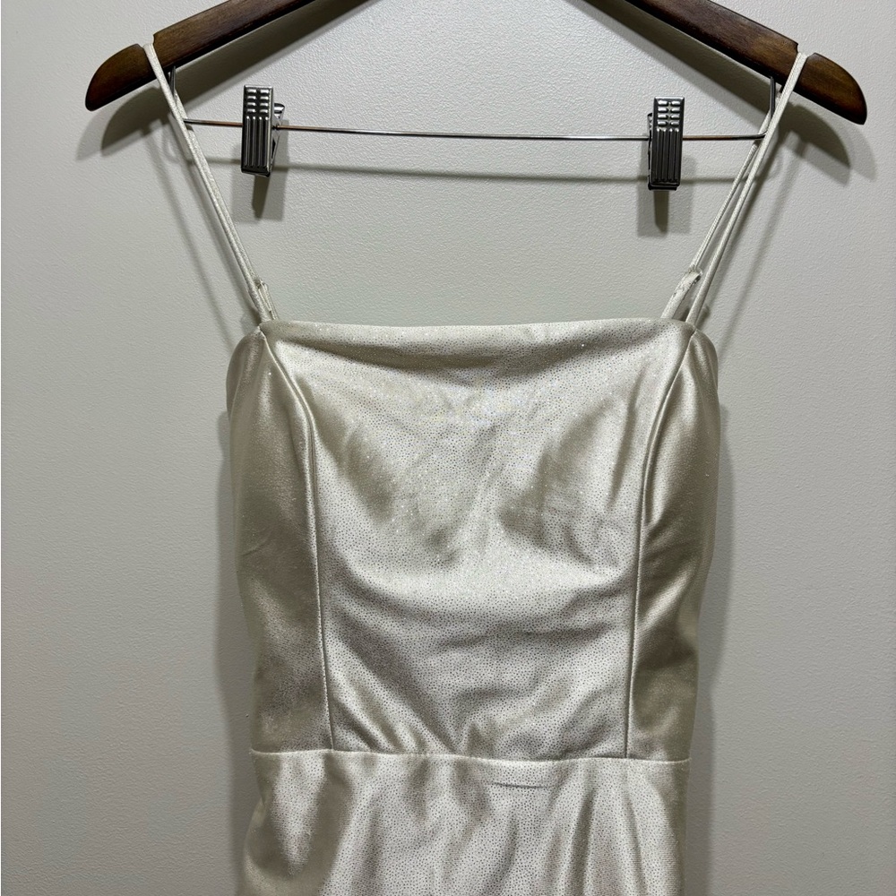 Next Up Lace Up Back Ruched Mini Dress Gold Shimmer Formal Size Medium - Picture 3 of 12